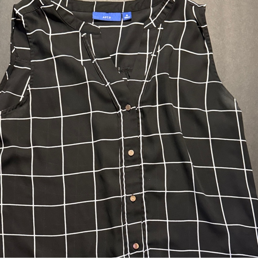 Apt. 9 Black and White Checkered Blouse
